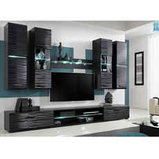 Wall Unit BLADE - Living Room Furniture Set - Black Matt / Sahara 3D