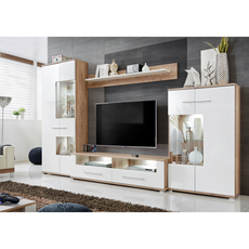 Wall Unit SAALA - Living Room Furniture Set - Monument Oak / White Gloss
