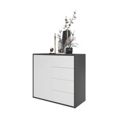 CAMILLE - Push to Open Sideboard with Door and 4 Drawers - Anthracite / White Matt H74cm W80cm D36cm