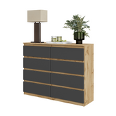 GABRIEL - Chest of 8 Drawers - Bedroom Dresser Storage Cabinet Sideboard - Wotan Oak / Anthracite H92cm W120cm D33cm