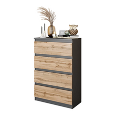 GABRIEL - Chest of 4 Drawers - Bedroom Dresser Storage Cabinet Sideboard - Anthracite / Wotan Oak H92cm W60cm D33cm