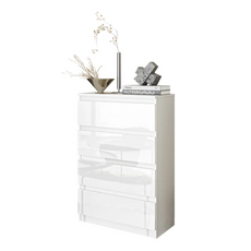 GABRIEL - Chest of 4 Drawers - Bedroom Dresser Storage Cabinet Sideboard - White Matt / White Gloss H92cm W60cm D33cm