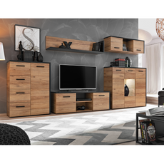 Wall Unit TORONTO - Living Room Furniture Set - Black Matt / Warmia Oak