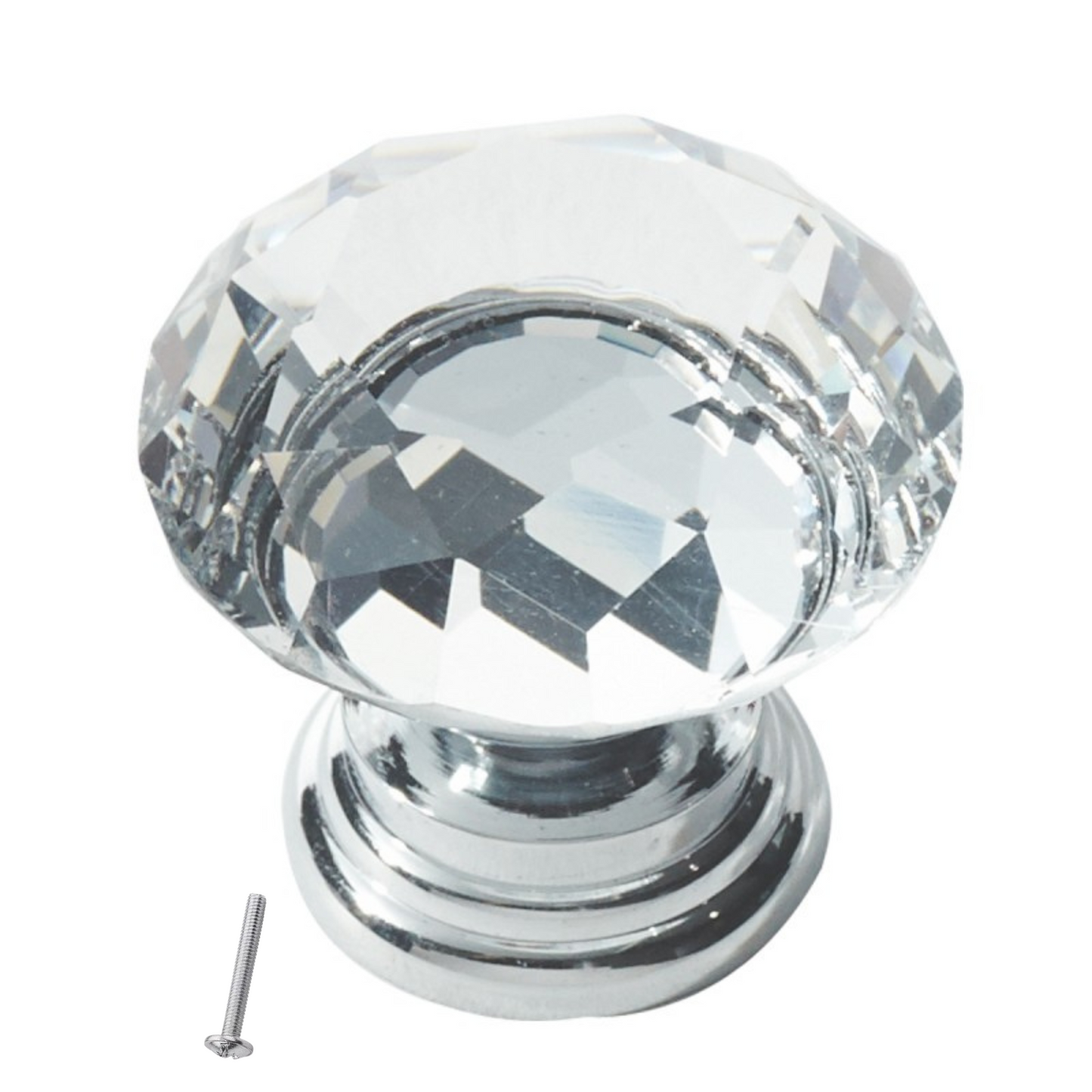 Diamond Shape - Crystal Glass Effect Cabinet Knob - Ø30mm - Chrome