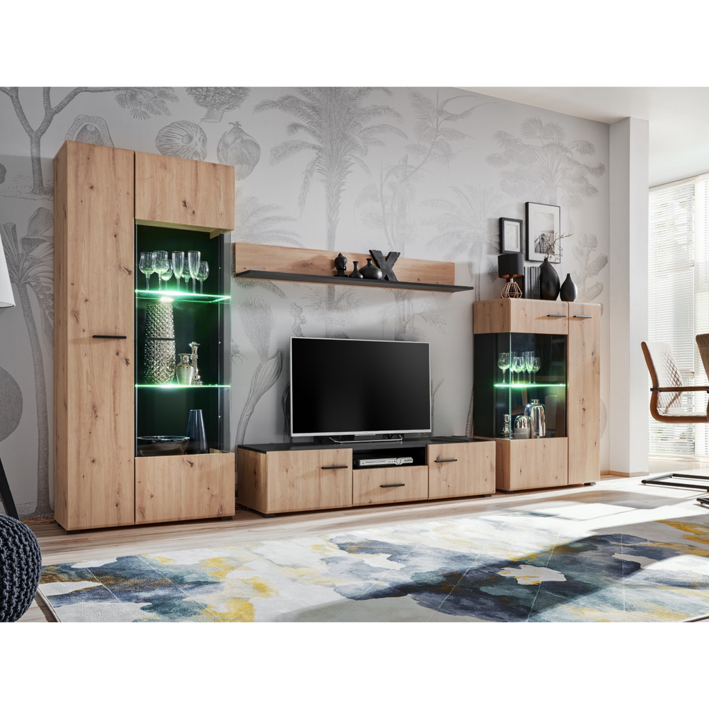 Wall Unit SOLIDO Living Room Furniture Set Black Matt