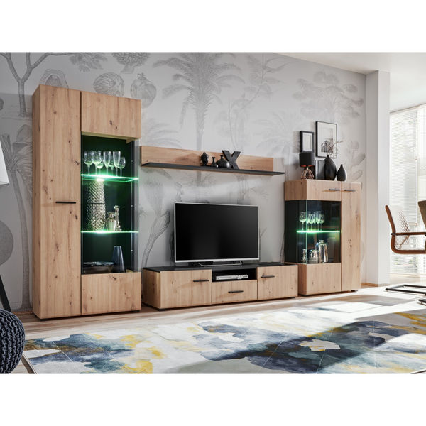 Wall Unit SOLIDO - Living Room Furniture Set - Black Matt / Artisan Oak ...