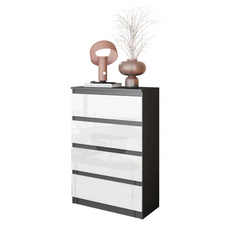 GABRIEL - Chest of 4 Drawers - Bedroom Dresser Storage Cabinet Sideboard - Anthracite / White Gloss H92cm W60cm D33cm