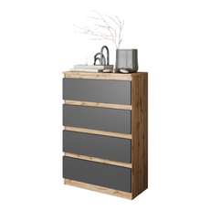GABRIEL - Chest of 4 Drawers - Bedroom Dresser Storage Cabinet Sideboard - Wotan Oak / Anthracite H92cm W60cm D33cm