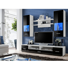 Wall Unit RENO - Living Room Furniture Set - White Matt / Black Gloss