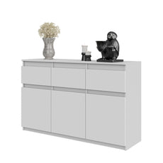 NOAH - Chest of 3 Drawers and 3 Doors - Bedroom Dresser Storage Cabinet Sideboard - White Matt H75cm W120cm D35cm