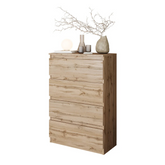 GABRIEL - Chest of 4 Drawers - Bedroom Dresser Storage Cabinet Sideboard - Wotan Oak H92cm W60cm D33cm
