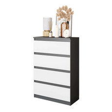 GABRIEL - Chest of 4 Drawers - Bedroom Dresser Storage Cabinet Sideboard - Anthracite / White Matt H92cm W60cm D33cm