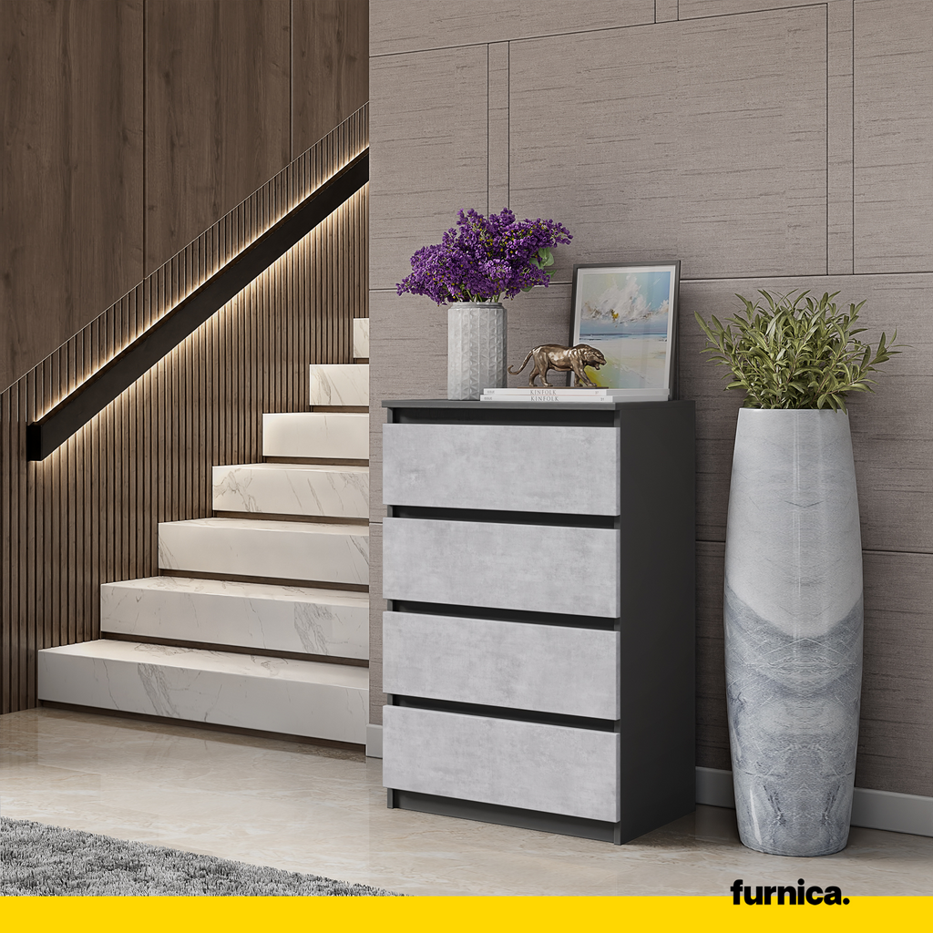 GABRIEL - Chest of 4 Drawers - Bedroom Dresser Storage Cabinet Sideboard - Anthracite / Concrete H92cm W60cm D33cm