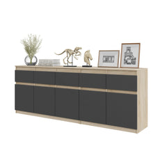 NOAH - Chest of 5 Drawers and 5 Doors - Bedroom Dresser Storage Cabinet Sideboard - Sonoma Oak / Anthracite  H75cm W200cm D35cm