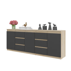 MIKEL - Chest of 6 Drawers and 3 Doors - Bedroom Dresser Storage Cabinet Sideboard - Sonoma Oak / Anthracite  H75cm W200cm D35cm