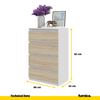 GABRIEL - Chest of 4 Drawers - Bedroom Dresser Storage Cabinet Sideboard - White Matt / Sonoma Oak H92cm W60cm D33cm