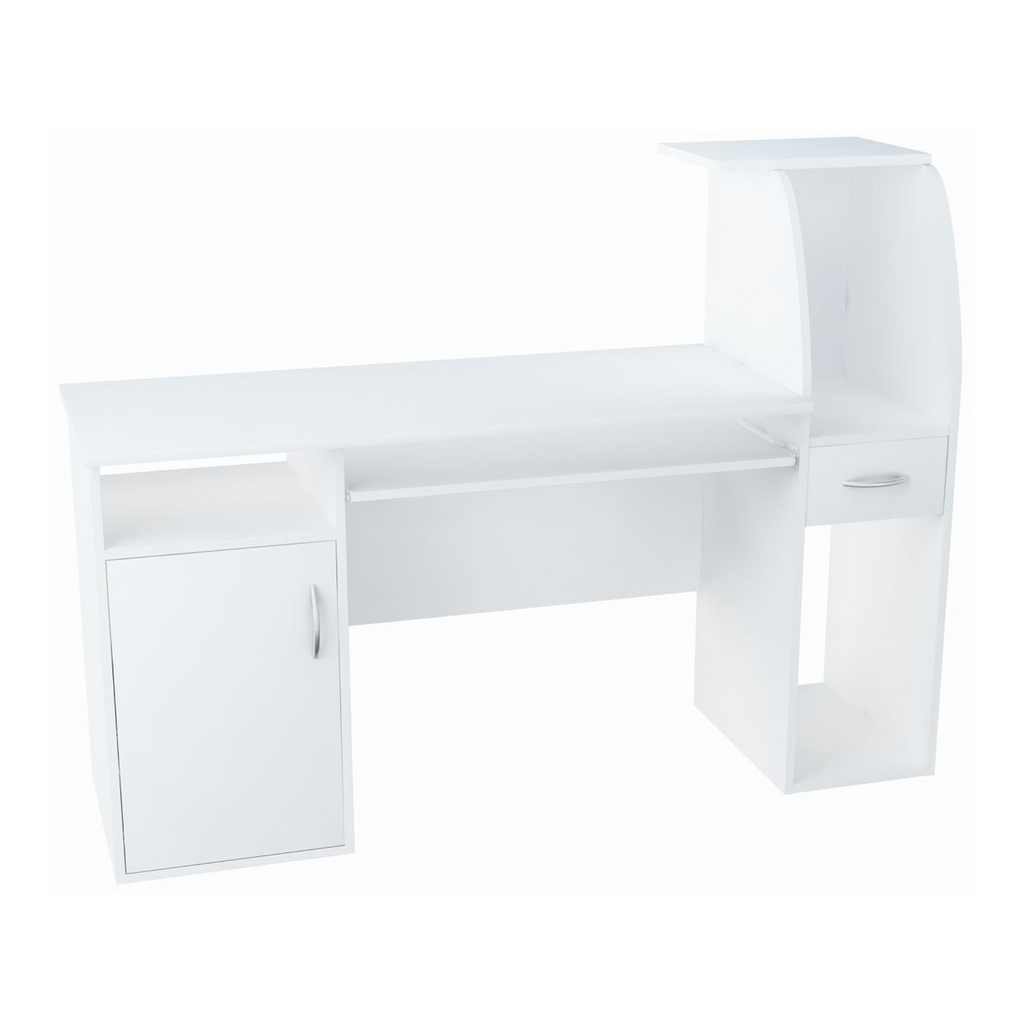 ROBIN - Computer Desk with 1 Drawer and 1 Door and Keyboard Tray - White Matt H112cm W150cm D50cm