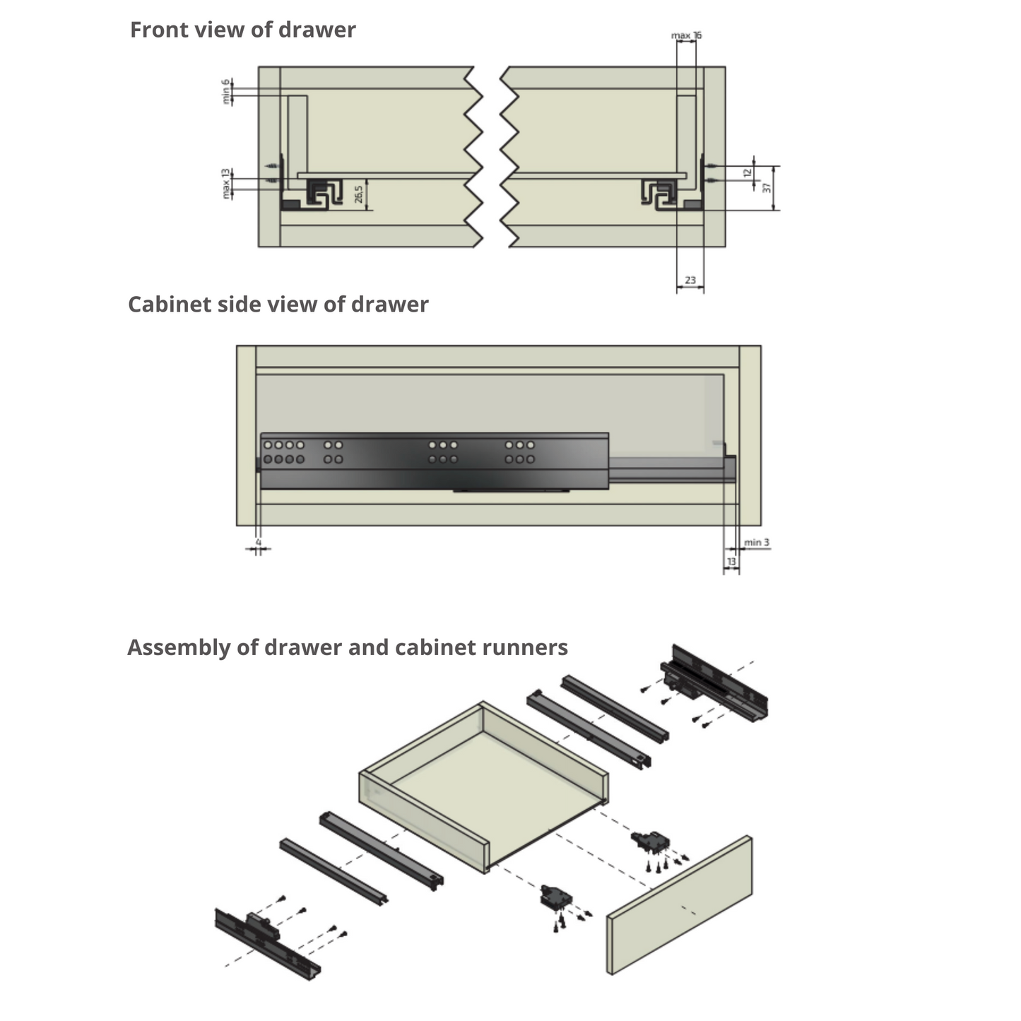 Push-to-Open Concealed Undermount Drawer Runners, Full Extension - 450mm