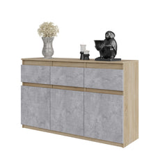 NOAH - Chest of 3 Drawers and 3 Doors - Bedroom Dresser Storage Cabinet Sideboard - Sonoma Oak / Concrete H75cm W120cm D35cm