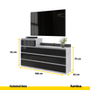 GABRIEL - Chest of 10 Drawers (6+4) - Bedroom Dresser Storage Cabinet Sideboard - Concrete / Black Gloss H92/70cm W160cm D33cm
