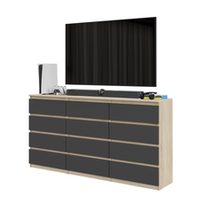 GABRIEL - Chest of 12 Drawers (8+4) - Bedroom Dresser Storage Cabinet Sideboard - Sonoma Oak / Anthracite H92cm W180cm D33cm