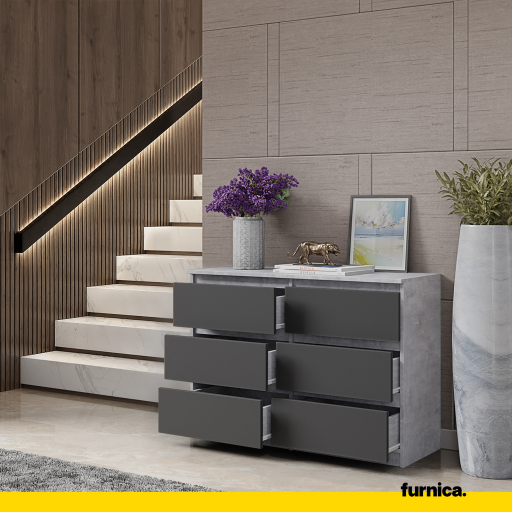 GABRIEL - Chest of 6 Drawers - Bedroom Dresser Storage Cabinet Sideboard - Concrete / Anthracite H71cm W100cm D33cm