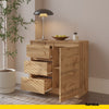 MIKEL - Chest of 3 Drawers and 1 Door - Bedroom Dresser Storage Cabinet Sideboard - Wotan Oak H75cm W80cm D35cm