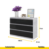 GABRIEL - Chest of 6 Drawers - Bedroom Dresser Storage Cabinet Sideboard - Concrete / Black Gloss H71cm W100cm D33cm