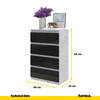 GABRIEL - Chest of 4 Drawers - Bedroom Dresser Storage Cabinet Sideboard - Concrete / Black Gloss H92cm W60cm D33cm