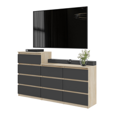 GABRIEL - Chest of 10 Drawers (6+4) - Bedroom Dresser Storage Cabinet Sideboard - Sonoma Oak / Anthracite H92/70cm W160cm D33cm