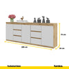 MIKEL - Chest of 6 Drawers and 3 Doors - Bedroom Dresser Storage Cabinet Sideboard - Wotan Oak / White Matt  H75cm W200cm D35cm