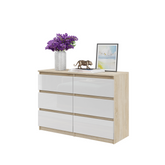 GABRIEL - Chest of 6 Drawers - Bedroom Dresser Storage Cabinet Sideboard - Sonoma Oak / White Gloss H71cm W100cm D33cm