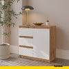 MIKEL - Chest of 3 Drawers and 1 Door - Bedroom Dresser Storage Cabinet Sideboard - Wotan Oak / White Matt H75cm W80cm D35cm