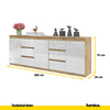 MIKEL - Chest of 6 Drawers and 3 Doors - Bedroom Dresser Storage Cabinet Sideboard - Wotan Oak / White Gloss  H75cm W200cm D35cm