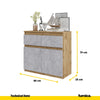 NOAH - Chest of 2 Drawers and 2 Doors - Bedroom Dresser Storage Cabinet Sideboard -  Wotan Oak / Concrete H75cm W80cm D35cm