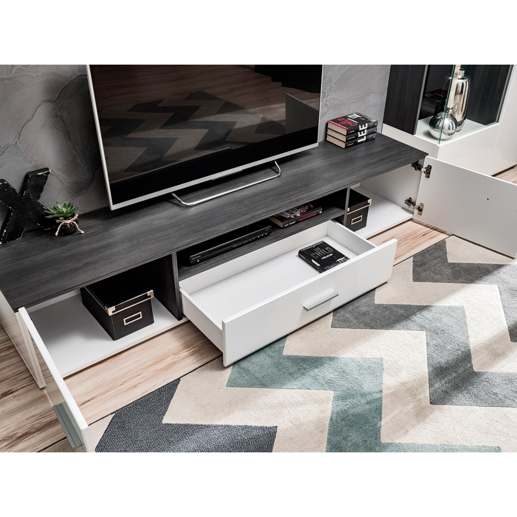 Wall Unit SOLIDO TWIN - Living Room Furniture Set - Norwegian Pine / White Gloss