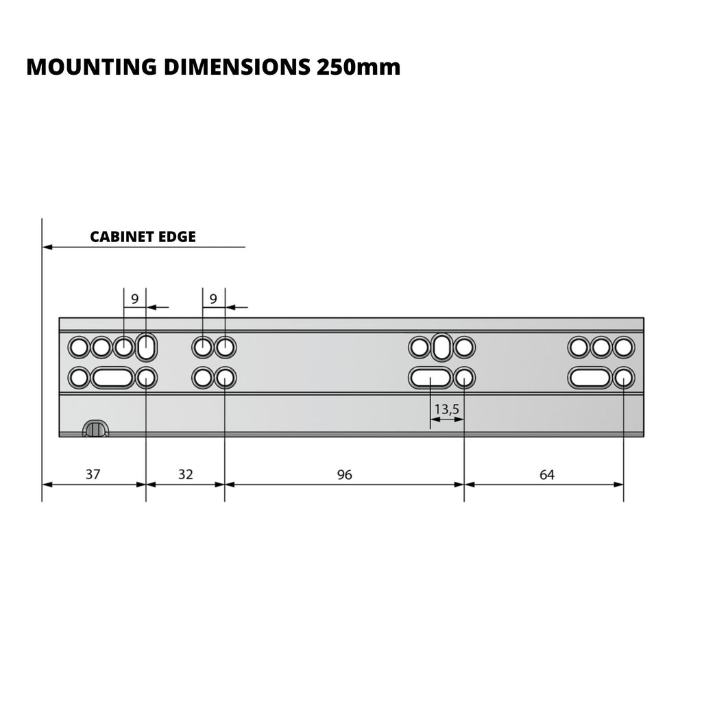 Soft-Close Concealed Undermount Drawer Runners, Full Extension - 250mm