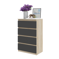 GABRIEL - Chest of 4 Drawers - Bedroom Dresser Storage Cabinet Sideboard - Sonoma Oak / Anthracite H92cm W60cm D33cm
