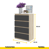 GABRIEL - Chest of 4 Drawers - Bedroom Dresser Storage Cabinet Sideboard - Sonoma Oak / Anthracite H92cm W60cm D33cm