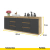 MIKEL - Chest of 6 Drawers and 3 Doors - Bedroom Dresser Storage Cabinet Sideboard - Wotan Oak / Anthracite  H75cm W200cm D35cm