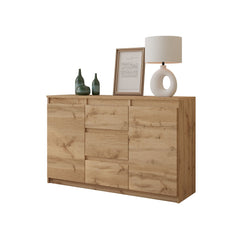 MIKEL - Chest of 3 Drawers and 2 Doors - Bedroom Dresser Storage Cabinet Sideboard - Wotan Oak H75cm W120cm D35cm
