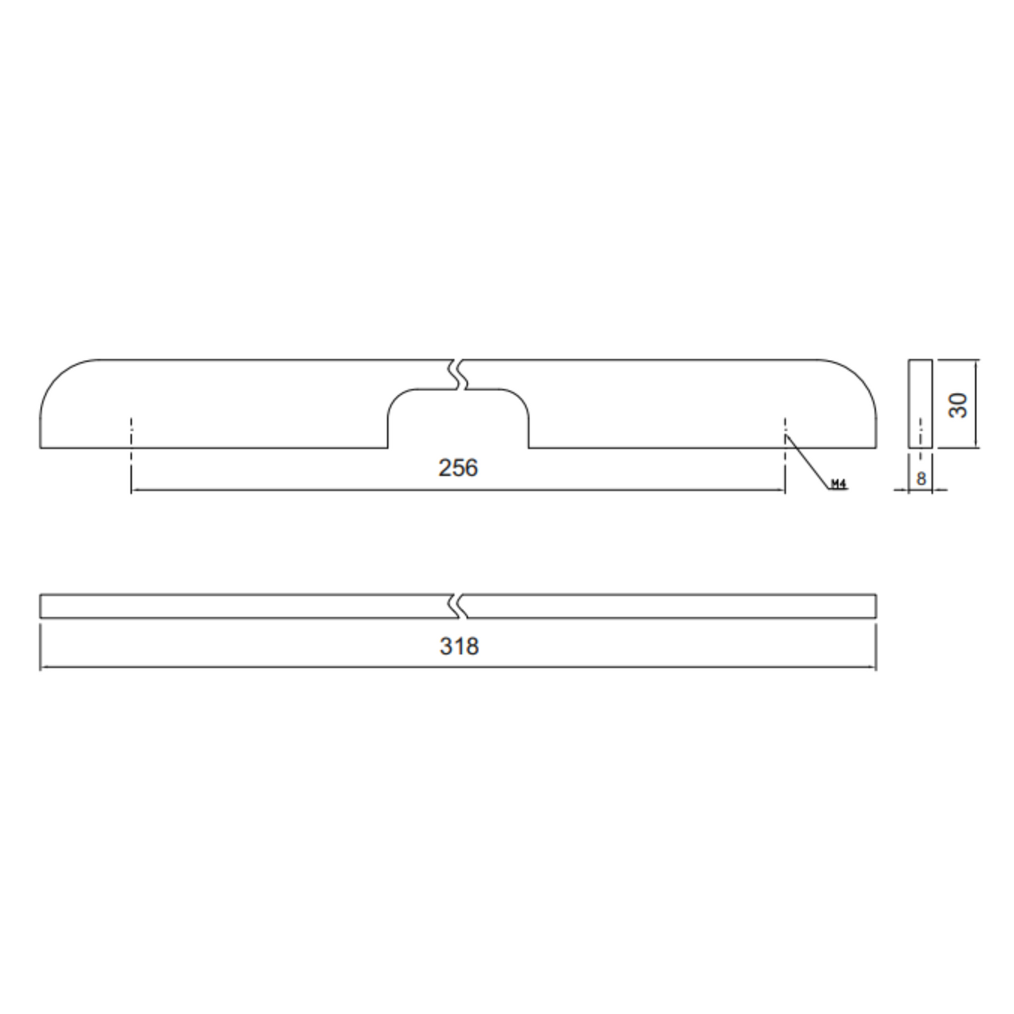 Furniture Handle 256mm U084 - Chrome