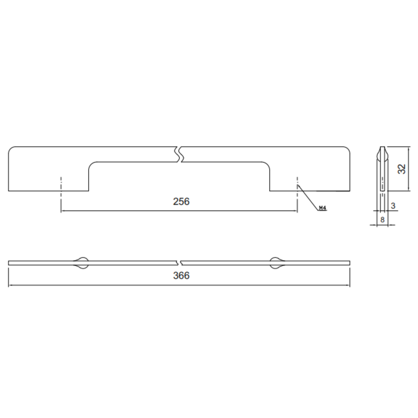 Furniture Handle 256mm U086 - Brushed Steel