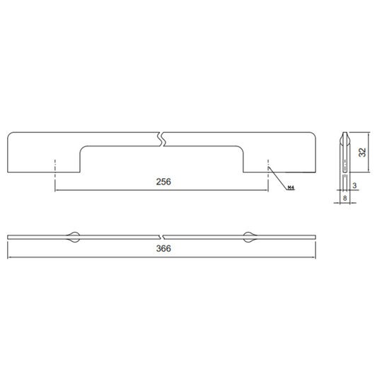 Furniture Handle 256mm U086 - Brushed Steel