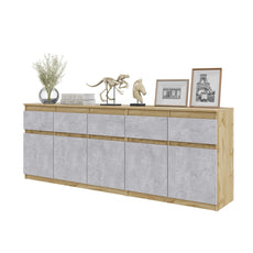 NOAH - Chest of 5 Drawers and 5 Doors - Bedroom Dresser Storage Cabinet Sideboard - Wotan Oak / Concrete  H75cm W200cm D35cm