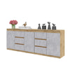 MIKEL - Chest of 6 Drawers and 3 Doors - Bedroom Dresser Storage Cabinet Sideboard - Wotan Oak / Concrete  H75cm W200cm D35cm