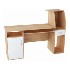 ROBIN - Computer Desk with 1 Drawer and 1 Door and Keyboard Tray - Sonoma Oak / White Matt H112cm W150cm D50cm