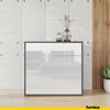CAMILLE - Push to Open Sideboard with 2 Doors and 2 Drawers - Anthracite / White Gloss H74cm W80cm D36cm