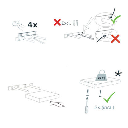 Concealed Floating Shelf - Set of 3 - Matt White - 800 mm