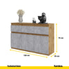 NOAH - Chest of 3 Drawers and 3 Doors - Bedroom Dresser Storage Cabinet Sideboard - Wotan Oak / Concrete H75cm W120cm D35cm